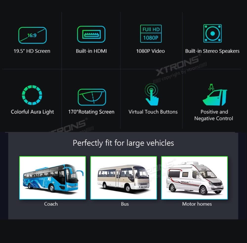 XTRONS 19,5 Zoll HD-Digital TFT 16: 9-Bildschirm-Auto-Overhead-Video Ultradünner Autodach-Player mit integrierten HDMI/AV/USB-Lautsprechern und Buntem Aura-Licht