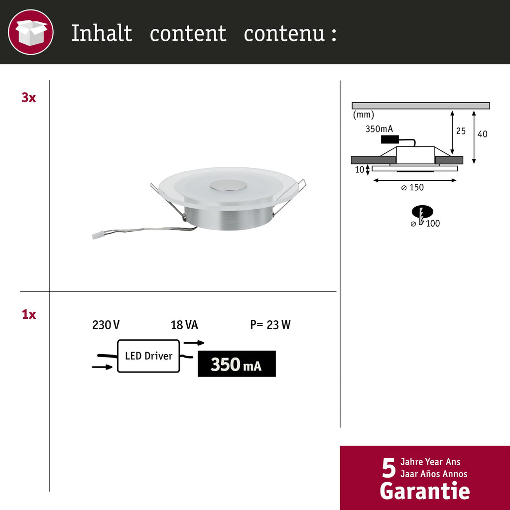 Paulmann Premium EBL Set Whirl rund dimmbar LED 3x6,7W 18VA 350mA 150mm Alu g./Satin Alu/Acryl