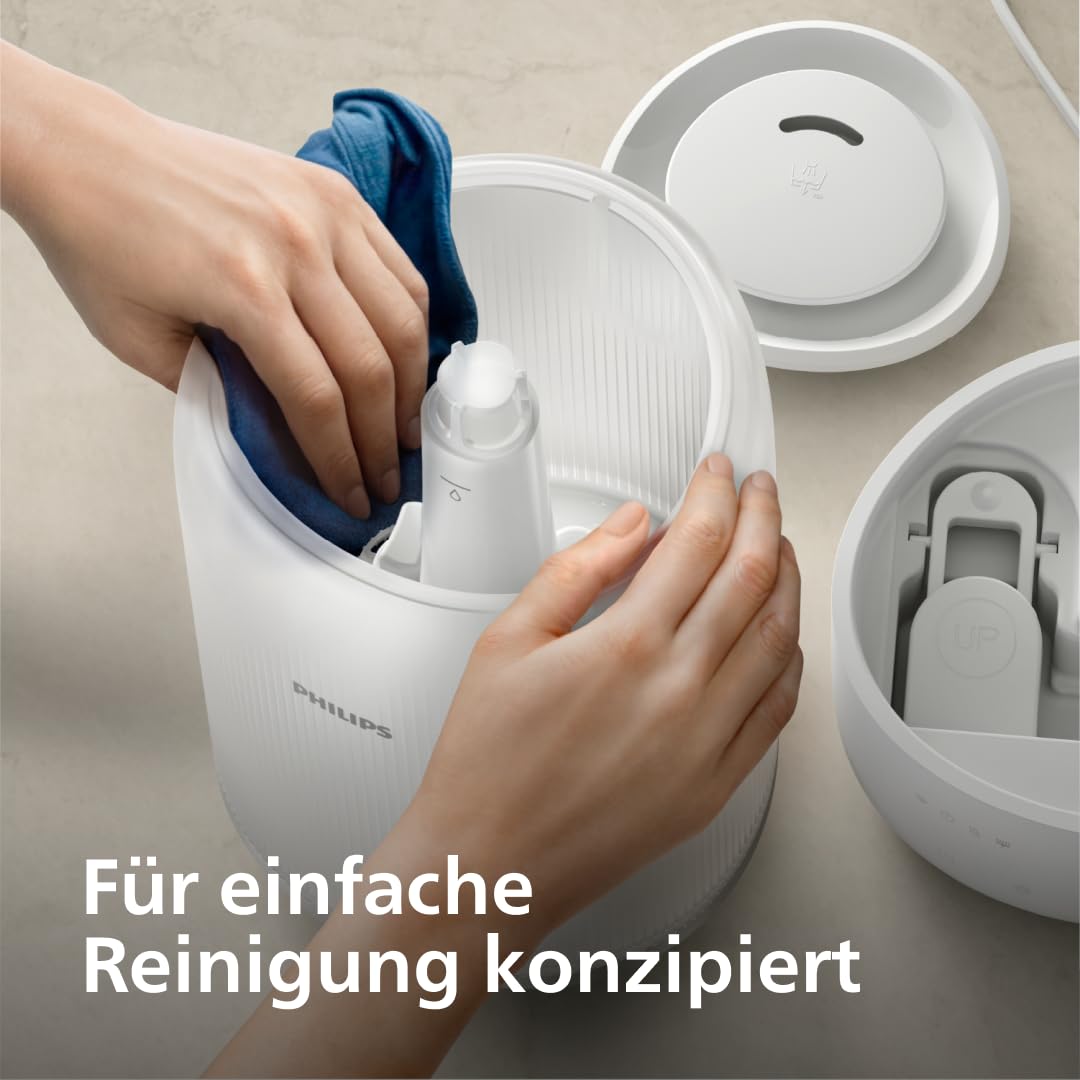 Philips Smart Humidifier - kompakt und dennoch leistungsstark mit himmelhohem Nebel, Aromatherapie, leise mit Schlaffunktion und Nachtlicht, für (Schlaf-) Räume bis zu 38 m² (HU1509/00)