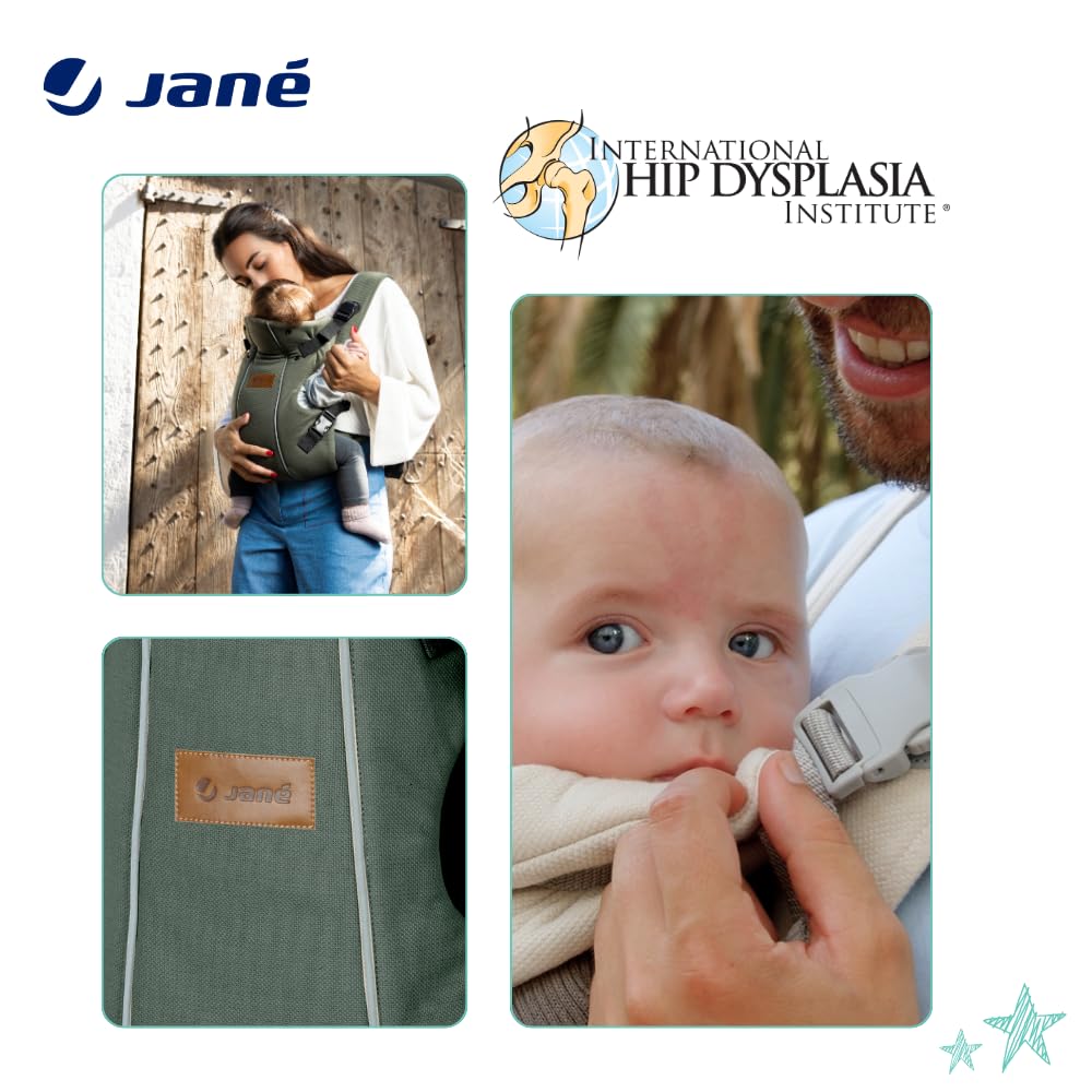 Jané Dual, ergonomische Babytrage, von Geburt bis 15 kg, 3 Positionen, atmungsaktiv und gepolstert,Grün