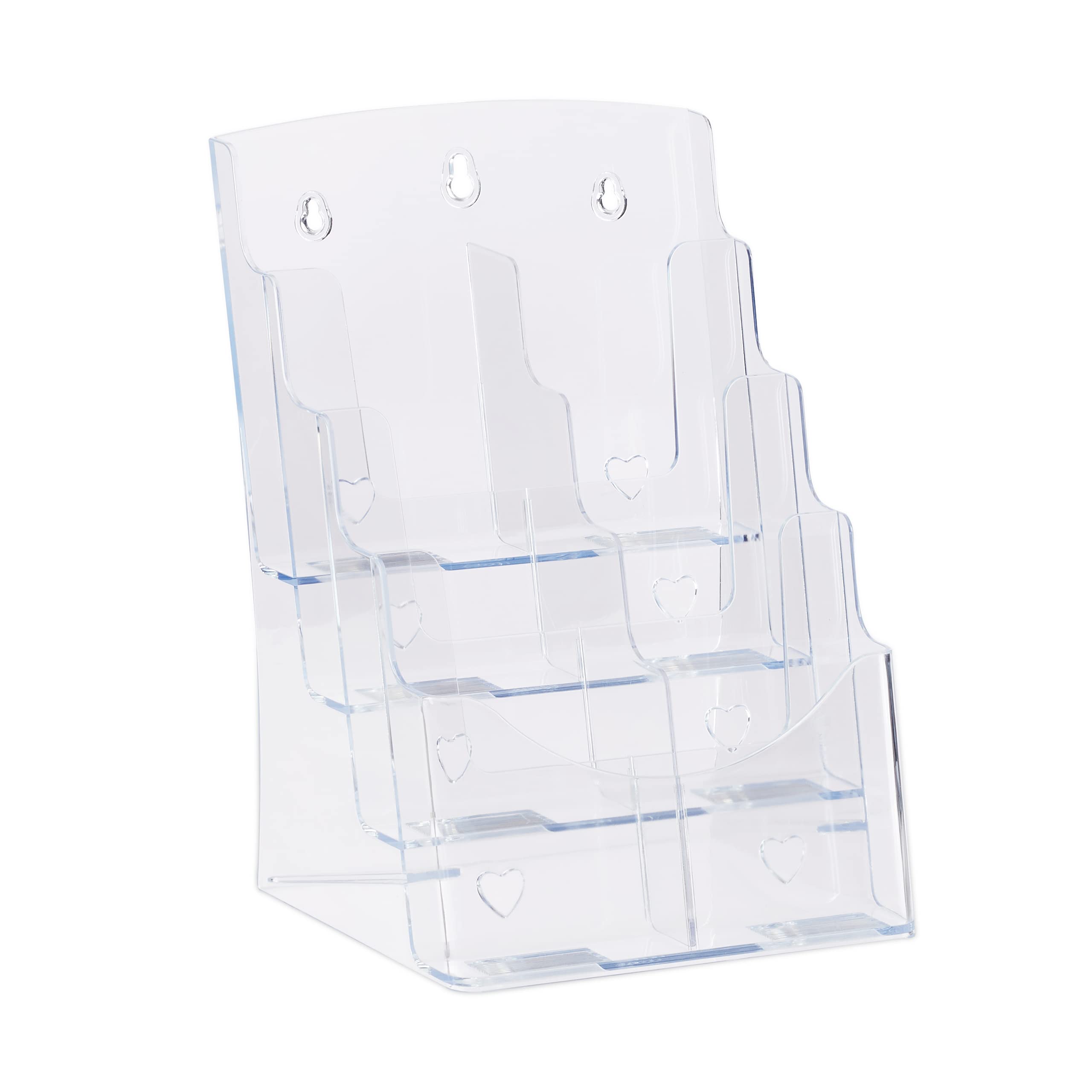 Relaxdays Prospekthalter A4 / DIN Lang, 4 Etagen, Acryl, Flyer Aufsteller Tisch & Wand, HBT: 35x24,5x24cm, transparent, 1 Stück, 10027299