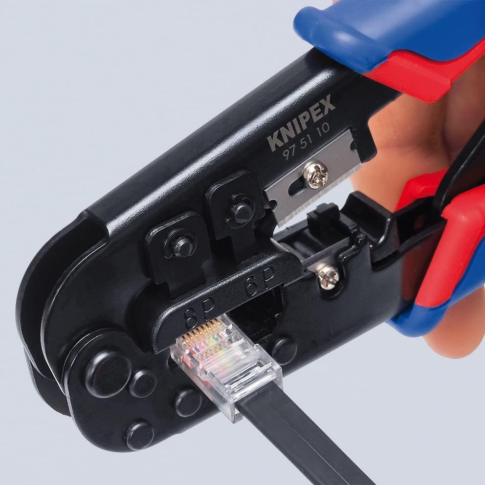KNIPEX Crimpzange für Westernstecker in Blistermit Mehrkomponenten-Hüllen 190 mm, 97 51 10 SB