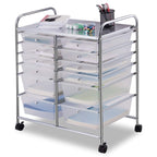 COSTWAY Rollwagen mit 12 stapelbaren Schubladen, Schubladenwagen Rollcontainer mit Metallgestell und Ablagefläche, Badrollwagen Aufbewahrungswagen für Büro, Wohnzimmer (Transparent)