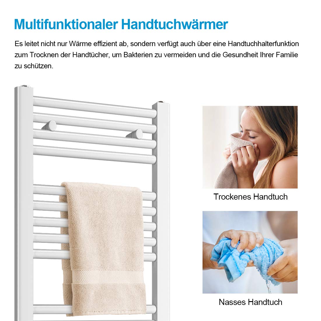 Heilmetz Badheizkörper Weiß Handtuchtrockner Heizung 1800 x 600 mm Bad Heizkörper Handtuchheizkörper Mittelanschluss Handtuchwärmer