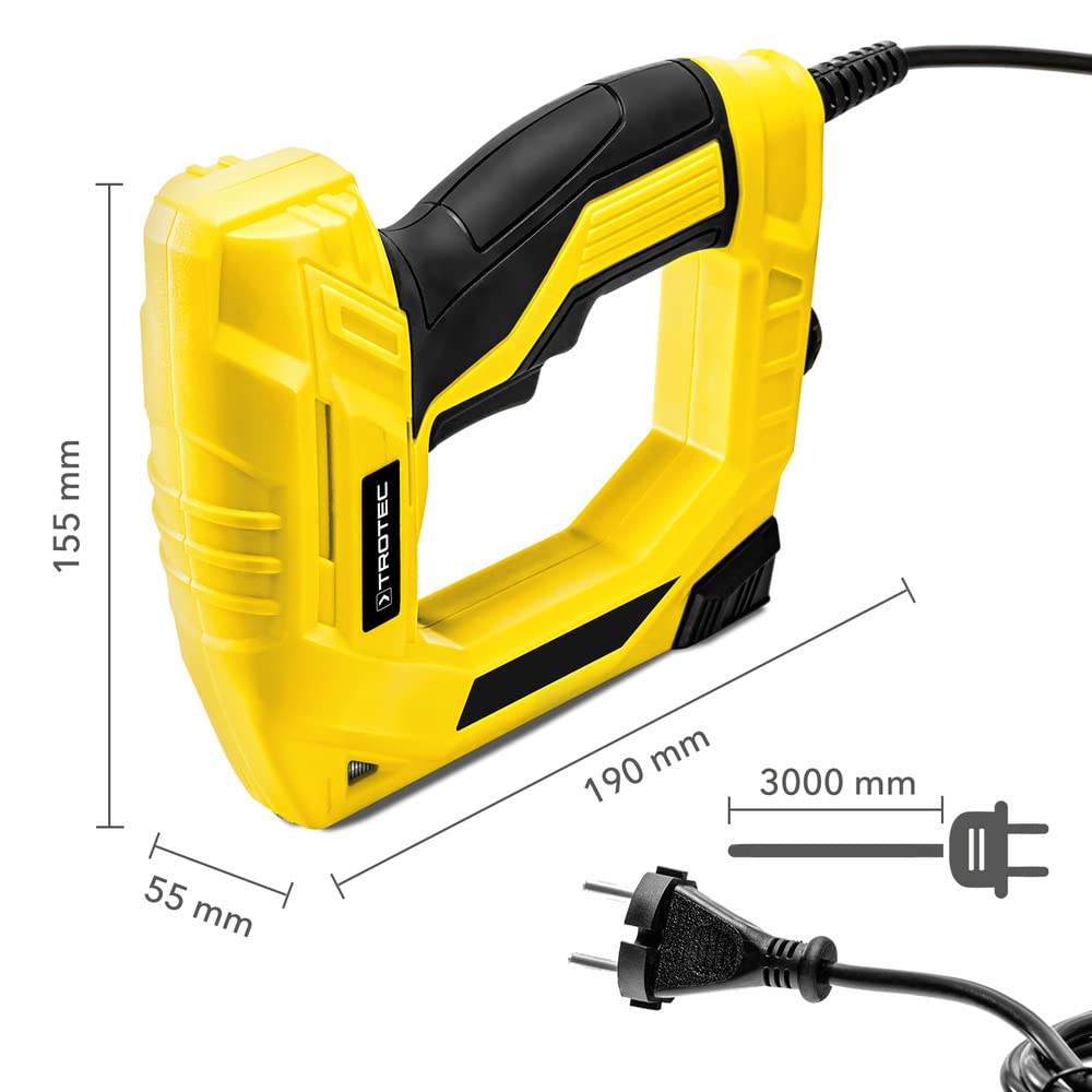 TROTEC Elektrotacker PTNS 11-230V – 45 W Motor, 30 Schüsse/Min., für Klammern Typ 53 & Nägel Typ 47, Sicherheitsnase, Softgrip, Füllstandsanzeige, 3 m Kabel, inkl. 200 Klammern & 100 Nägel