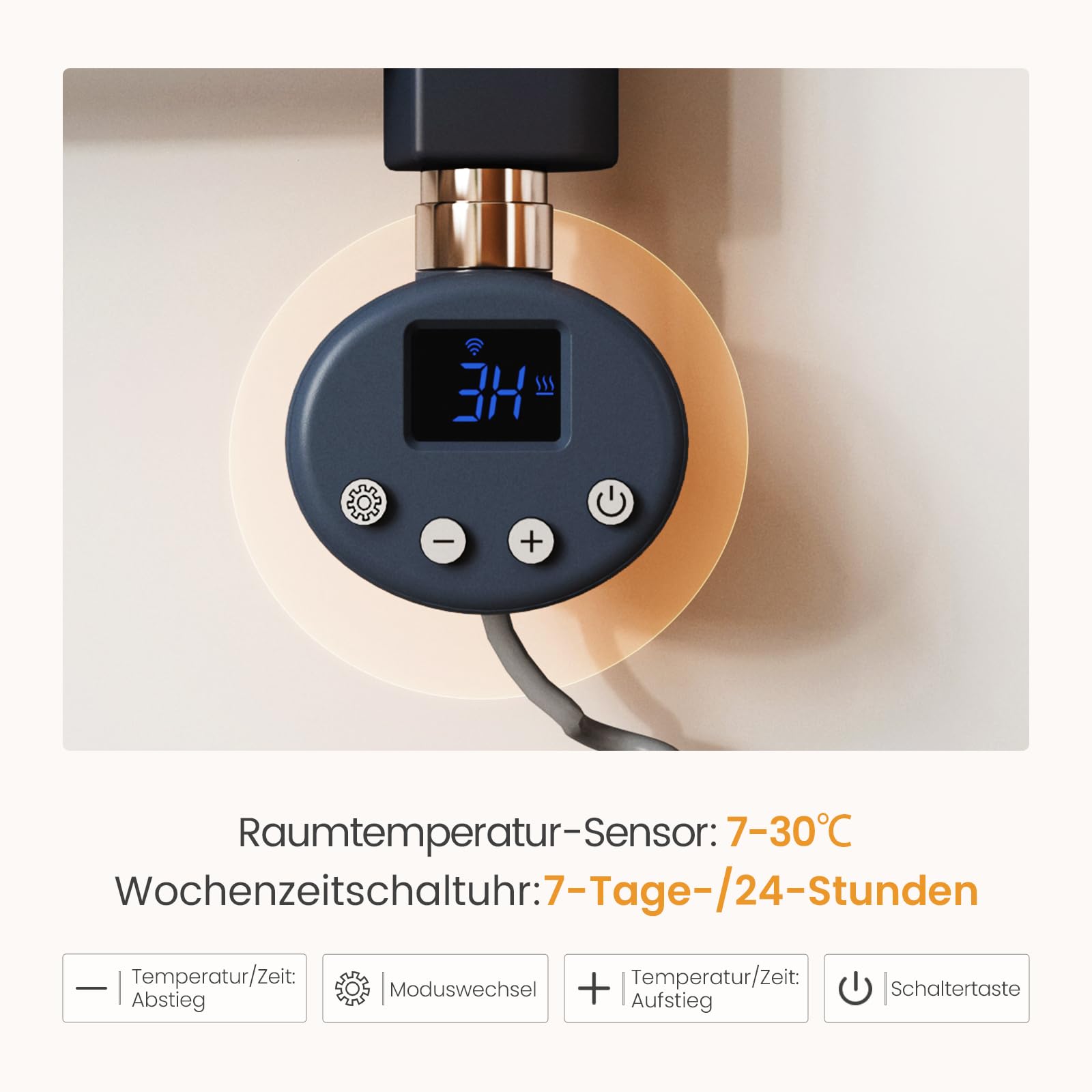 EMKE WiFi Badheizkörper Elektrisch 1200x600 mm - Gebogen Handtuchheizkörper Elektrisch, Elektrischer Handtuchtrockner Handtuch Heizkörper Bad mit Thermostat und Heizstab - 600W, Anthrazit