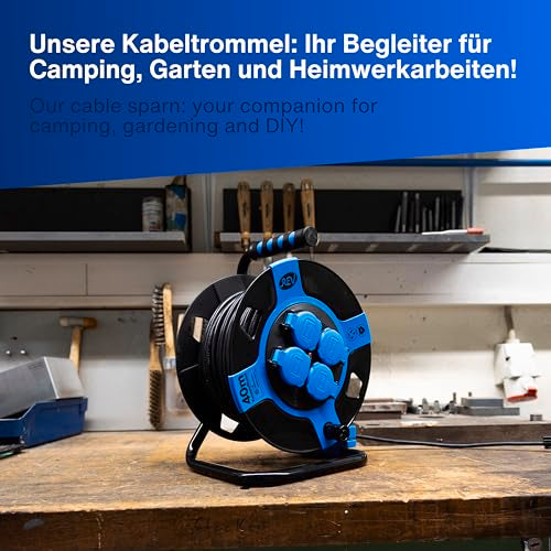 REV Kabeltrommel, IP44, Outdoor, 4 Schutzkontaktsteckdosen, 25m, schwarz