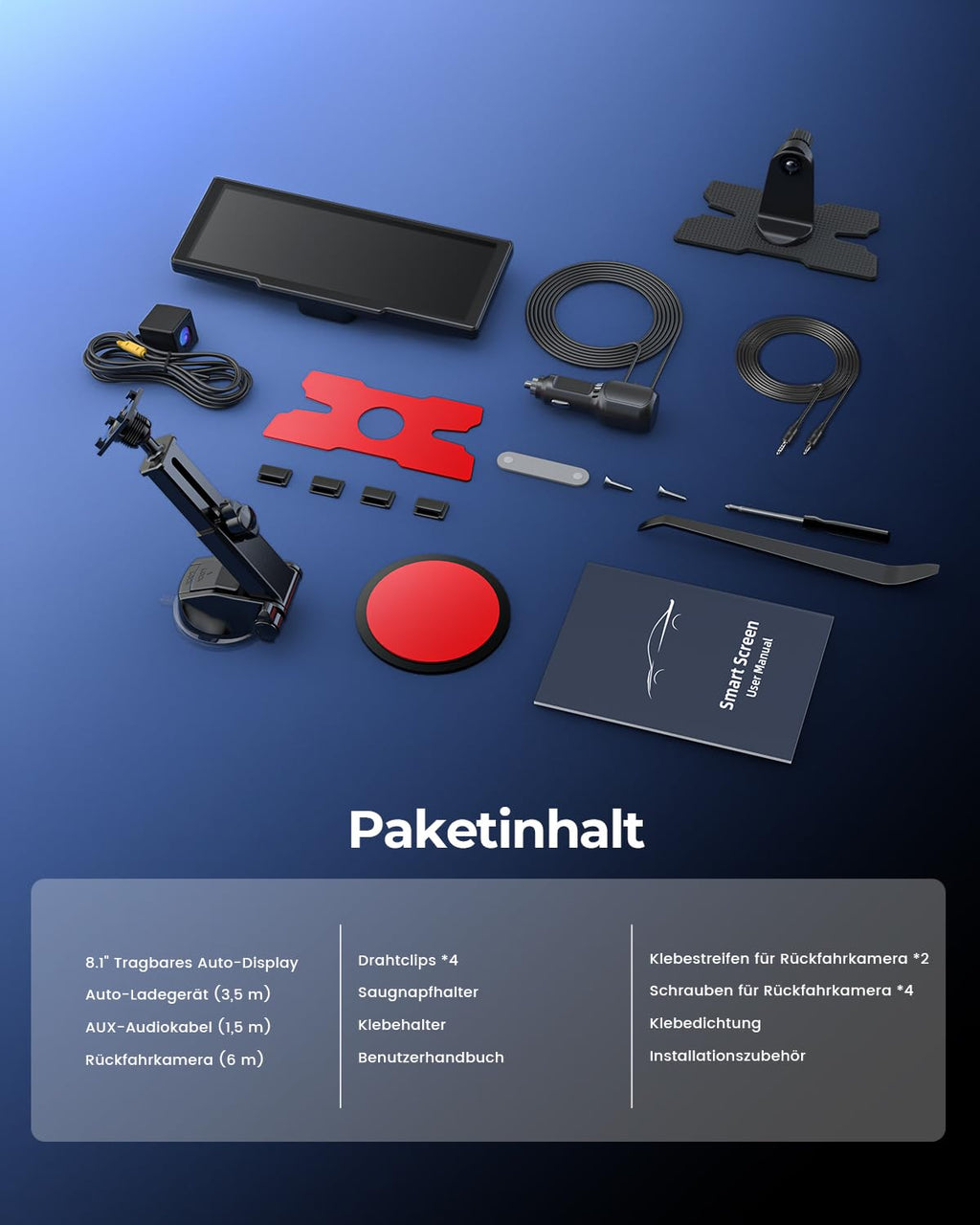 Krunia 8.1" Kabelloser Tragbarer 60FPS CarPlay-Bildschirm für Apple CarPlay & Android Auto, OTA-Updates, Rückfahrkamera, Mirror Link, Bluetooth, Sprachsteuerung, GPS-Navigation