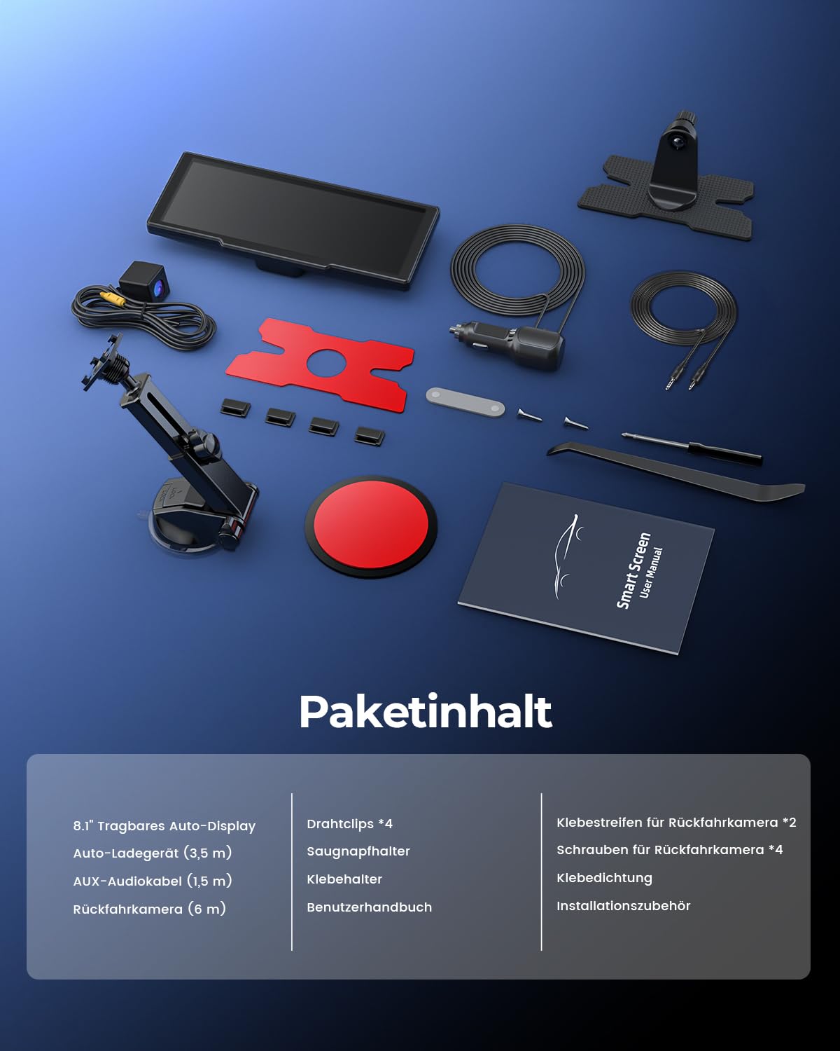 Krunia 8.1" Kabelloser Tragbarer 60FPS CarPlay-Bildschirm für Apple CarPlay & Android Auto, OTA-Updates, Rückfahrkamera, Mirror Link, Bluetooth, Sprachsteuerung, GPS-Navigation