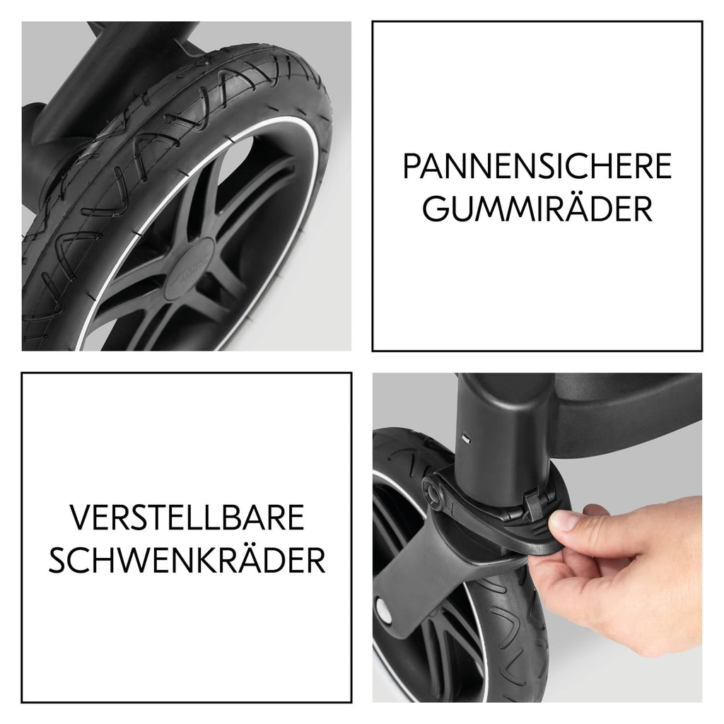 hauck Atlantic Twin, Melange Grey - Zwillingskinderwagen ab Geburt bis 15 kg je Kind - 2 Babywannen Umbaubar zu Drehbare Sportsitze mit Liegeposition - Faltbar - Höhenverstellbar - Gummi Räder