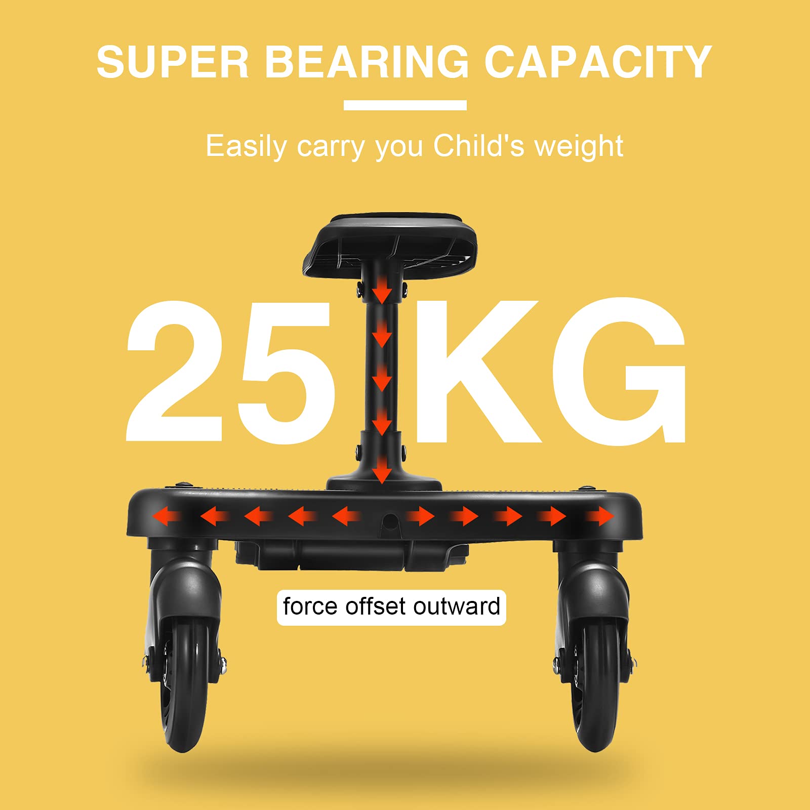 Buggy Board für alle Kinderwagen, Vihir Kiddy Board mit Sitz, Trittbrett Mitfahrbrett Universal passend für 2-6 Jahre alte Kinder, mit einer maximalen Belastung von 55 Pfund (schwarz)