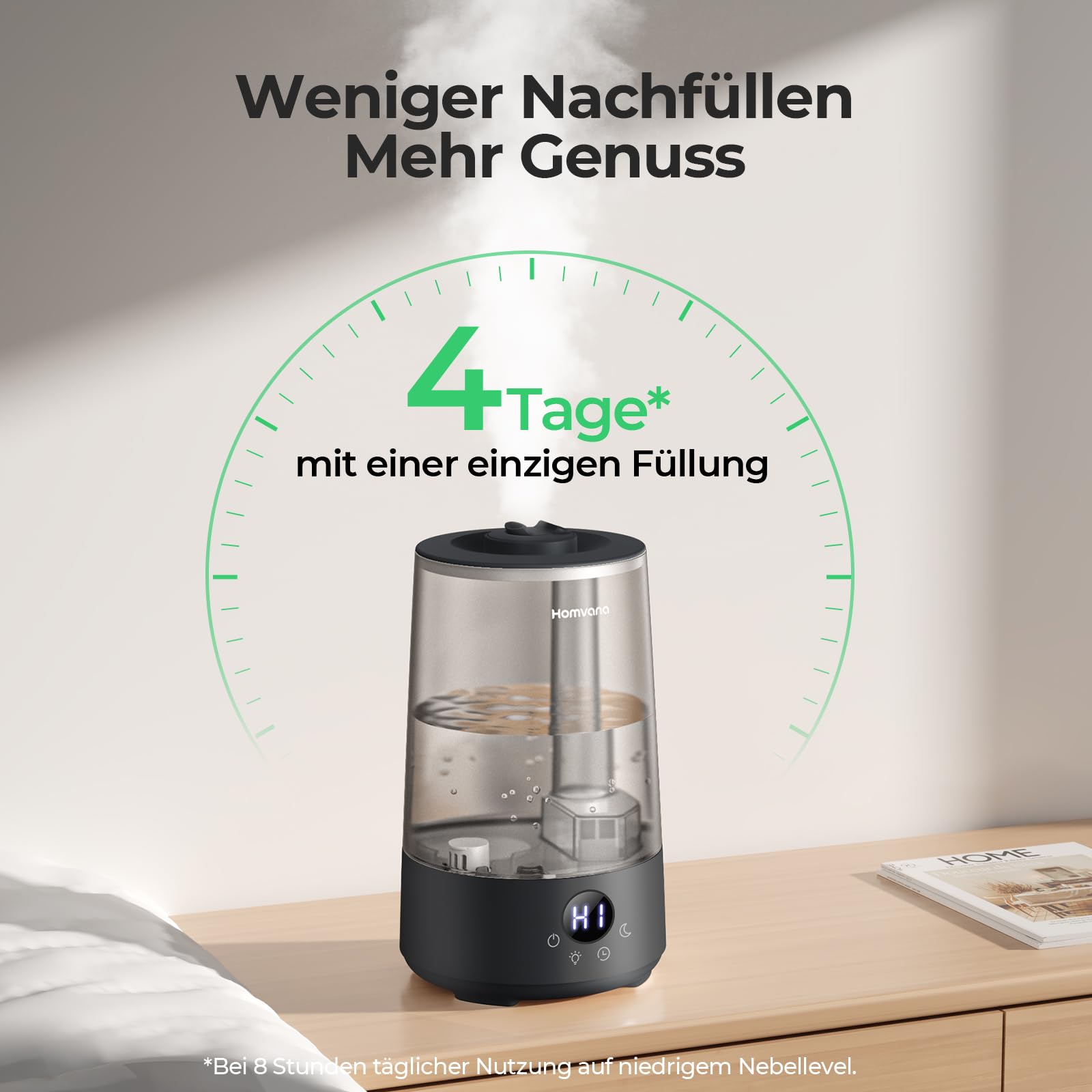 Homvana Luftbefeuchter Schlafzimmer Top-Fill, 3.6L 360°Cool Mist 34H Dauerhaft, Ruhig 16dB (SilentSpary Tech) Klein, Luftbefeuchter Pflanzen, Growtent, Pflanzenbefeuchter, Humidifier Plants (Schwarz)