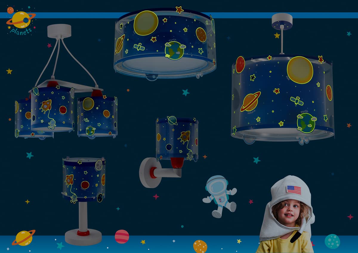 Dalber Deckenlampe kinderzimmer, Deckenleuchte für Kinder Planets Planeten Sonnensystem, 41346N, E27, Blau