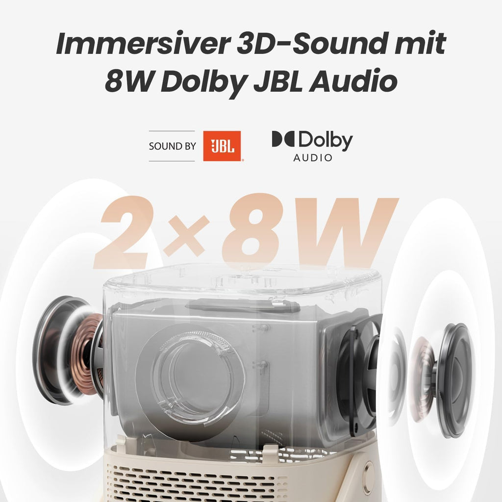Beamer Sound by JBL, T2 Portable Projektor FHD 1080P Native Outdoor Beamer mit 2.5H Built-in Batterie/Autofokus/Trapezkorrektur Klein Projektor Heimkino, Projector für Handy/Laptop/HDMI/USB