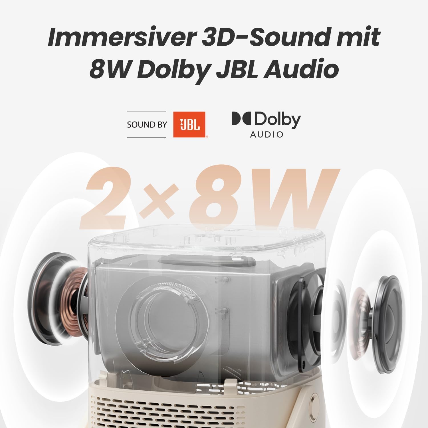 Beamer Sound by JBL, T2 Portable Projektor FHD 1080P Native Outdoor Beamer mit 2.5H Built-in Batterie/Autofokus/Trapezkorrektur Klein Projektor Heimkino, Projector für Handy/Laptop/HDMI/USB