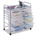 COSTWAY Rollwagen mit 12 stapelbaren Schubladen, Schubladenwagen Rollcontainer mit Metallgestell und Ablagefläche, Badrollwagen Aufbewahrungswagen für Büro, Wohnzimmer (Transparent)