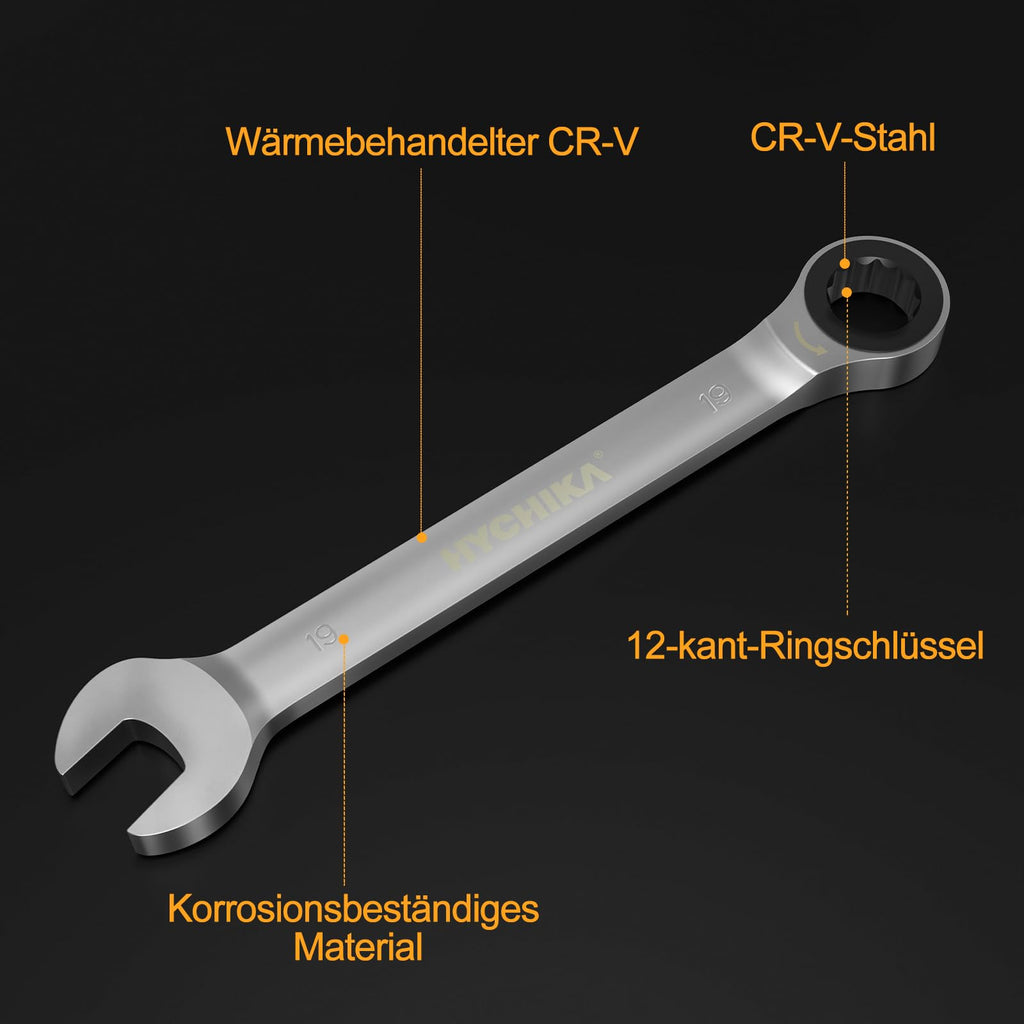 HYCHIKA Ratschenschlüssel Set, 9Pcs Ringschlüssel Set, Schraubenschlüssel set 6-19 mm, Maulschlüssel Ringmaulschlüssel für Fahrradreparatur Autoreparatur
