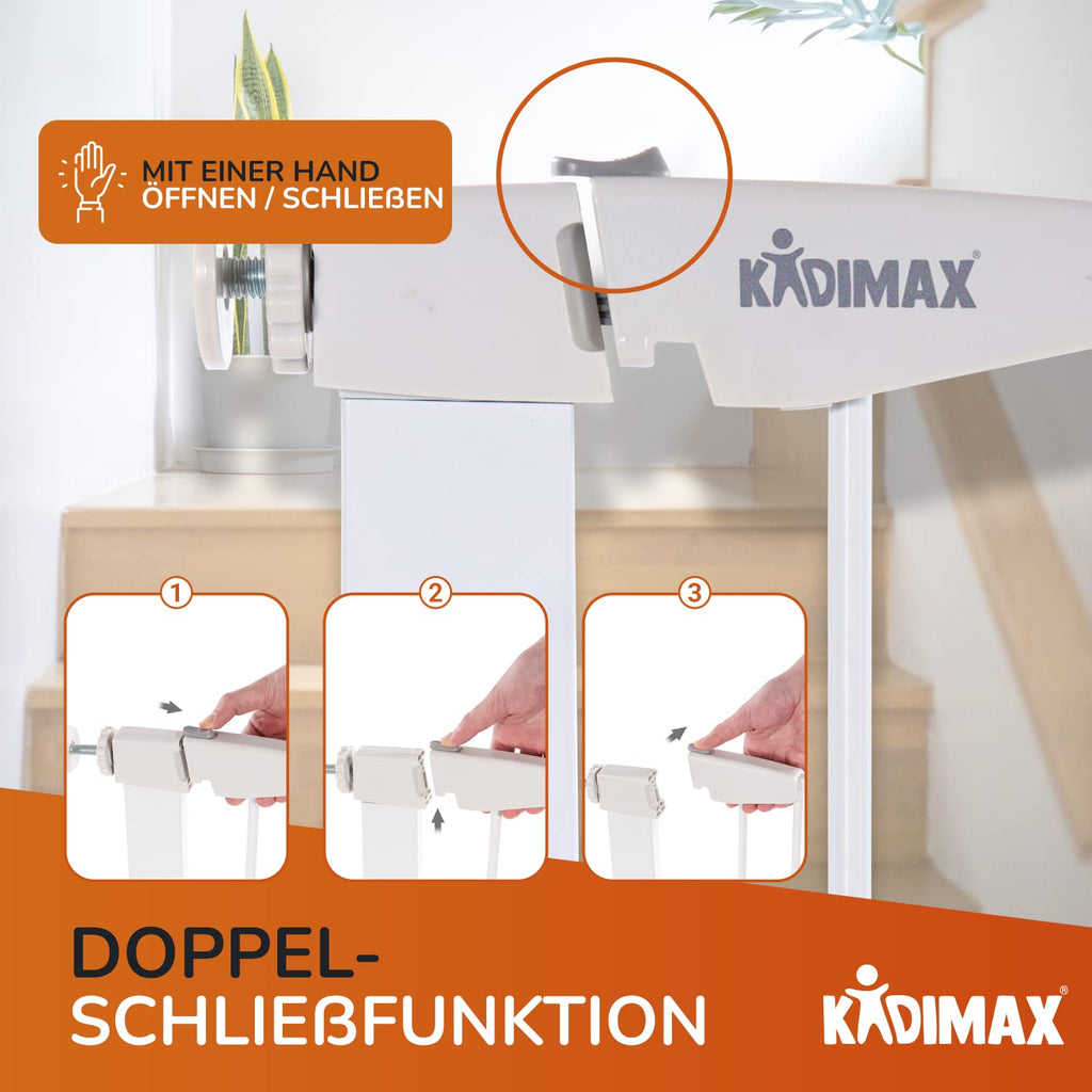 Treppenschutzgitter 75-84 cm, ohne Bohren, Türschutzgitter für Kinder, Hunde und Katzen, mit Auto-Close & Keep-Open Funktion, Treppengitter weiß