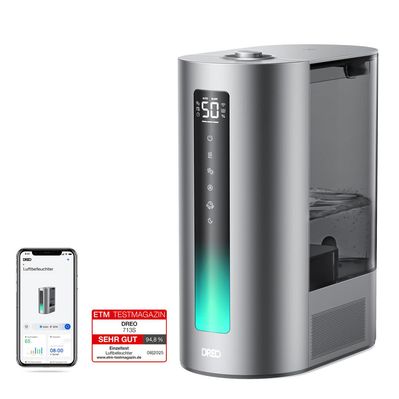 Dreo 6L Smart Luftbefeuchter für große Räume, Warm- und Kaltnebel für Schlafzimmer, 60 Std. Laufzeit, präziser Feuchtigkeitssensor, Aromadiffusor und kompatibel mit Alexa.