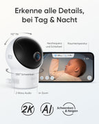 eufy Baby S340 Smart Sock Babyphone, 2,4 GHz WLAN, Schwenk- & Neigefunktion, Ohne Monatliche Gebühren