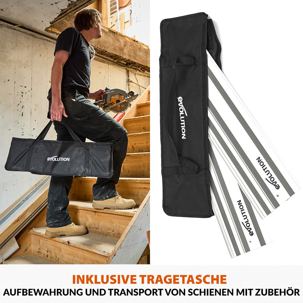 Evolution ST1400-G2 Führungsschiene Kreissägen Universal passend für die meisten Marken Makita, Metabo Bosch, Festool, 1,4m (2 x 700 mm ) Selbstausrichtende Verbindungsschienen, Endanschlag-Zubehör