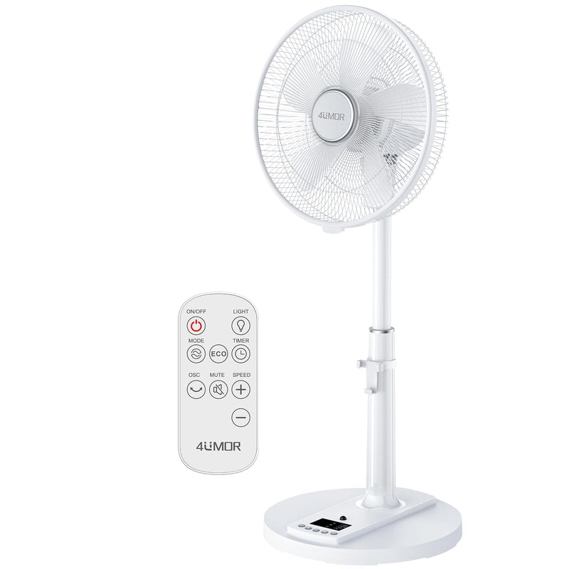 4UMOR Standventilator leise 24W 20dB DC Motor 9 Geschwindigkeiten Oszillation90° verstellbar Ventilator mit Fernbedienung 9H Timer 41cm Durchmesser Ventilator leise 80% Energie Sparen