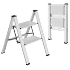 TLGREEN Alu Trittleiter 2-Stufen-Leiter Klappleiter Rostfeste rutschfeste Stehleiter Haushaltsleiter Multifunktionale Tritthocker Licht Platzsparend bis 150kg Belastbar für Küchen Haushalt Außen Büro