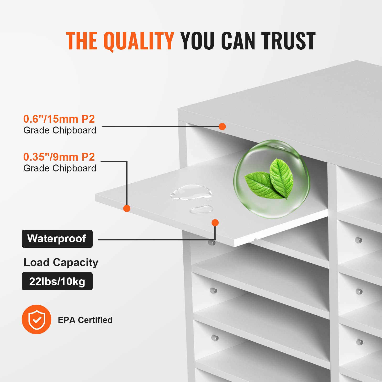 VEVOR Briefablage Schreibtisch Organizer 520 x 305 x 410 mm, 2,3–5,6 cm Einstellbar A4 Stapelbar, Papierablage, Aufbewahrung Schreibtisch Ablagesystem Organisation, Ablage (Weiß, 2 x 6 Fächer)