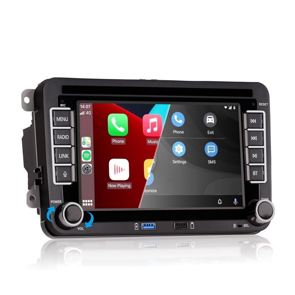 HLLECARMO Autoradio für VW Golf 5/6, Polo 5/6R, T5, Passat, Jetta – 7-Zoll-Touchscreen, Wireless CarPlay & Android Auto, Bluetooth/AM/FM/Lenkradsteuerung (SWC)/USB/DSP-EQ, Plug and Play