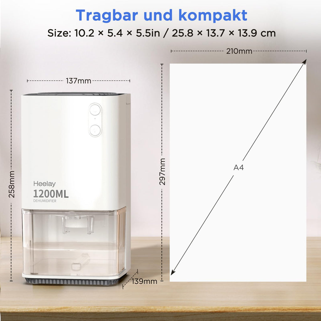 Heelay® Luftentfeuchter, 1200ML Kleiner Energiesparender Elektrischer Luftentfeuchter,Tragbar,Ultra Leise,Auto Abschaltung,7 Farbiges Licht,Raumentfeuchter Dehumidifier für Schlafzimmer,Bad,Home