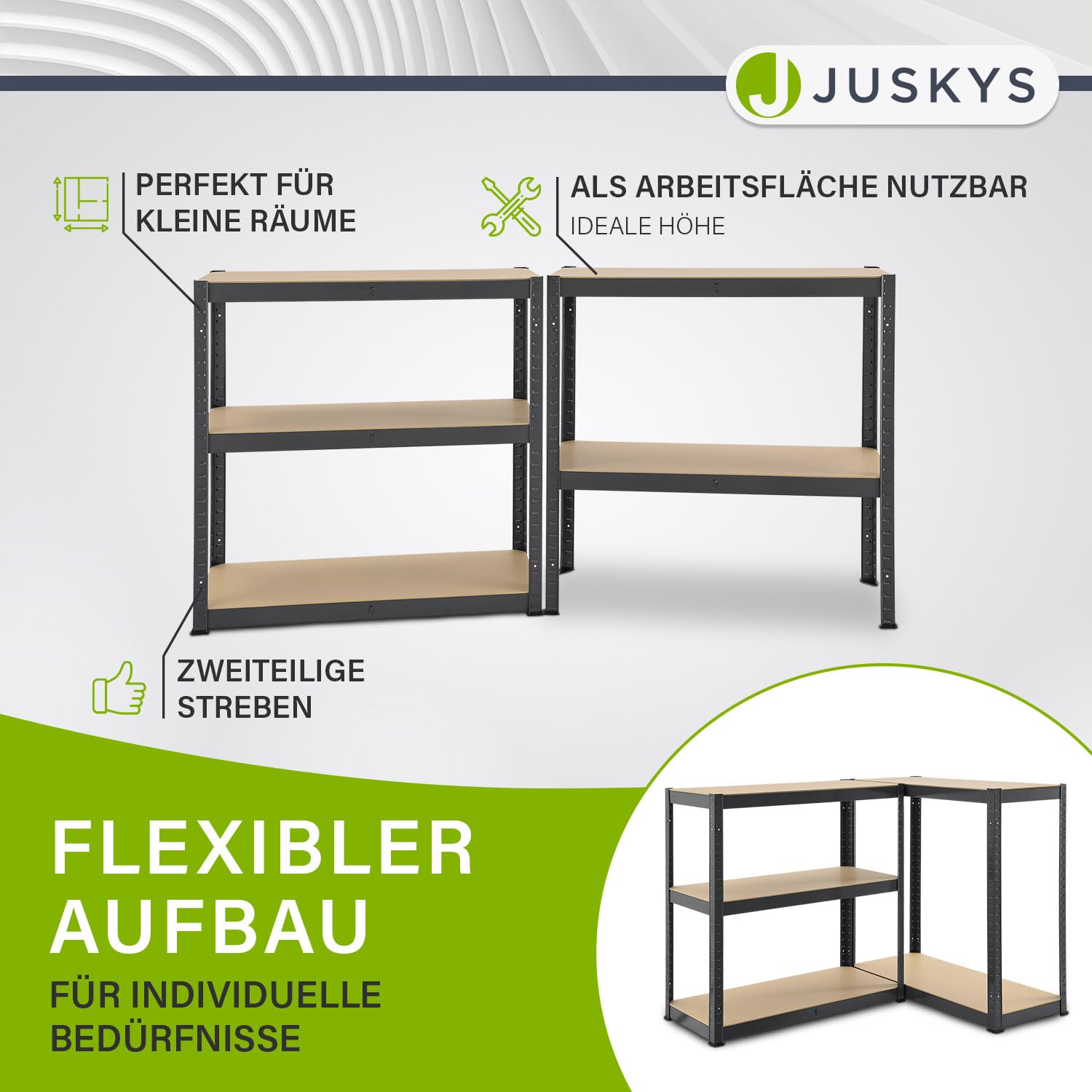 Juskys 8er-Set Lagerregal Basic 8X 180x90x40cm (HxBxT) - 7000 kg - 40 Böden - Schwerlastregal Steckregal Metall Kellerregal Regalsystem Regal - Grau