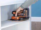 BLACK+DECKER Akku-Dreieckschleifer Mouse (18V, 1.5 Ah, inkl. 400mA Ladegerät, Fingerschleifer-Aufsatz, 3x Schleifgitter, 2x Fingerschleifgitter, Staubfangbehälter, in Werkzeugtasche) BDCDS18-QW