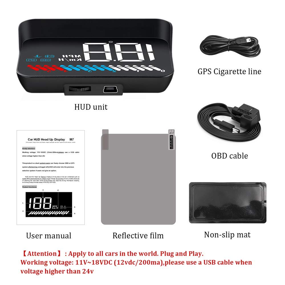 Head Up Display Auto HUD Anzeige OBD2 & HUD GPS Anzeige, iKiKin 3,5 Zoll Kopf-Display, Tachometer, Auto Tachometer, Motorgeschwindigkeit Sicherheitsalarm