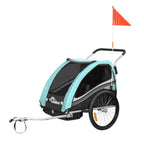 SAMAX Fahrradanhänger Jogger 2in1 360° drehbar Kinderanhänger Kinderfahrradanhänger Transportwagen vollgefederte Hinterachse für 2 Kinder in Türkis - Black Edition