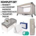 hauck Baby Reisebett Set Dream N Play mit extra Alvi Komfort Matratze und Moskitonetz - faltbares Kinder Babyreisebett mit Tasche - Beige