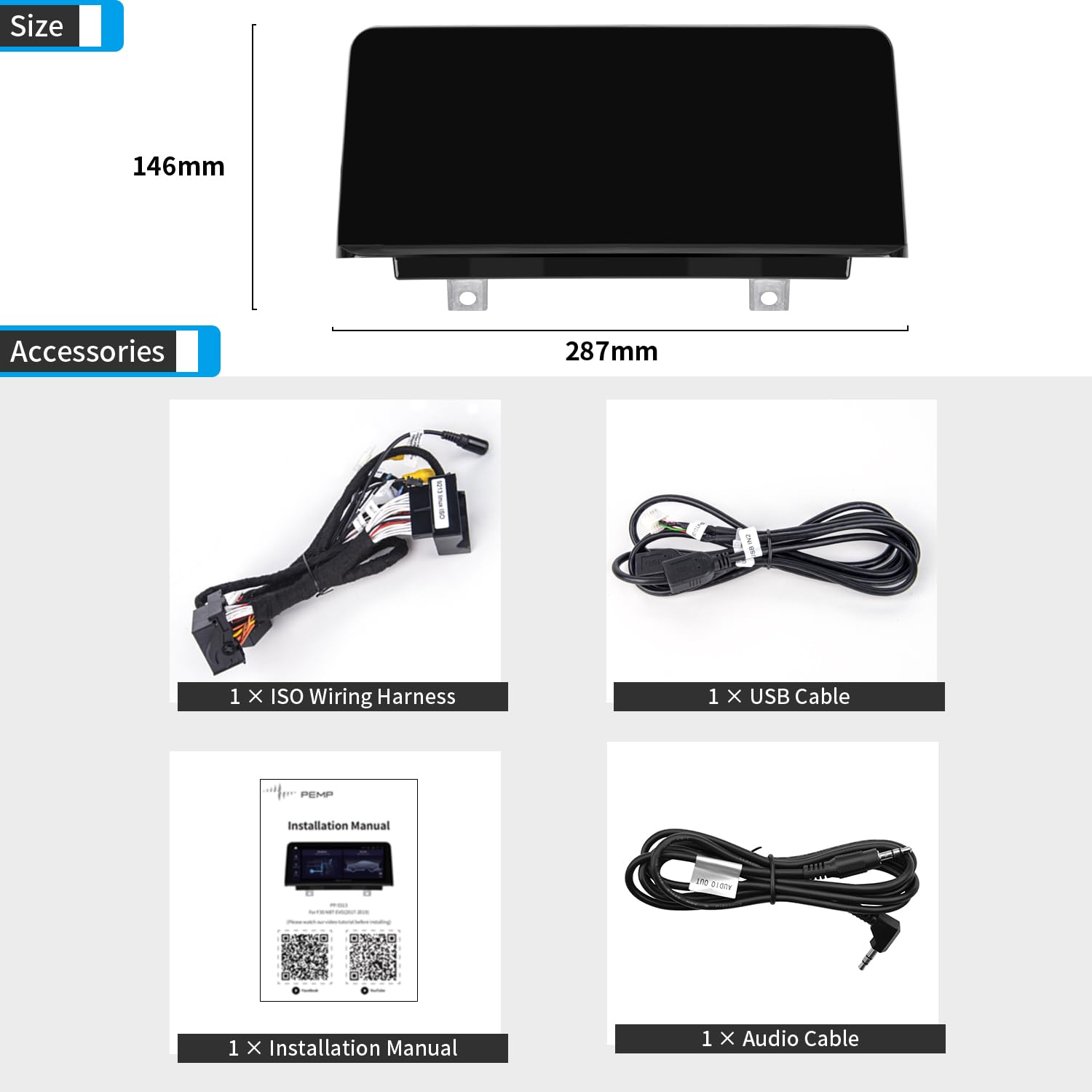 PEMP Linux Display für BMW 1er F20 F21 F22 3er F30 F31 F32 F33 F34 F35 NBT CIC Kabelgebunden und Drahtlos CarPlay Android Auto Nutzen das Original Bluetooth. 1920 x 720 Bildschirm (2012-2017)
