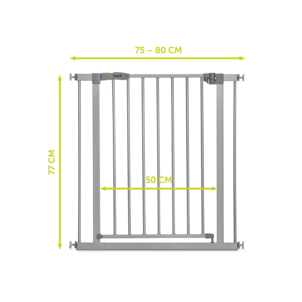 hauck Treppenschutzgitter / Türschutzgitter Stop N Safe 2 (Basisgitter ohne Verlängerung), für Breiten 75 - 80 cm, ohne Bohren, Einhändiges Öffnen, Beidseitig Schwenkbar, Metall (Silver)