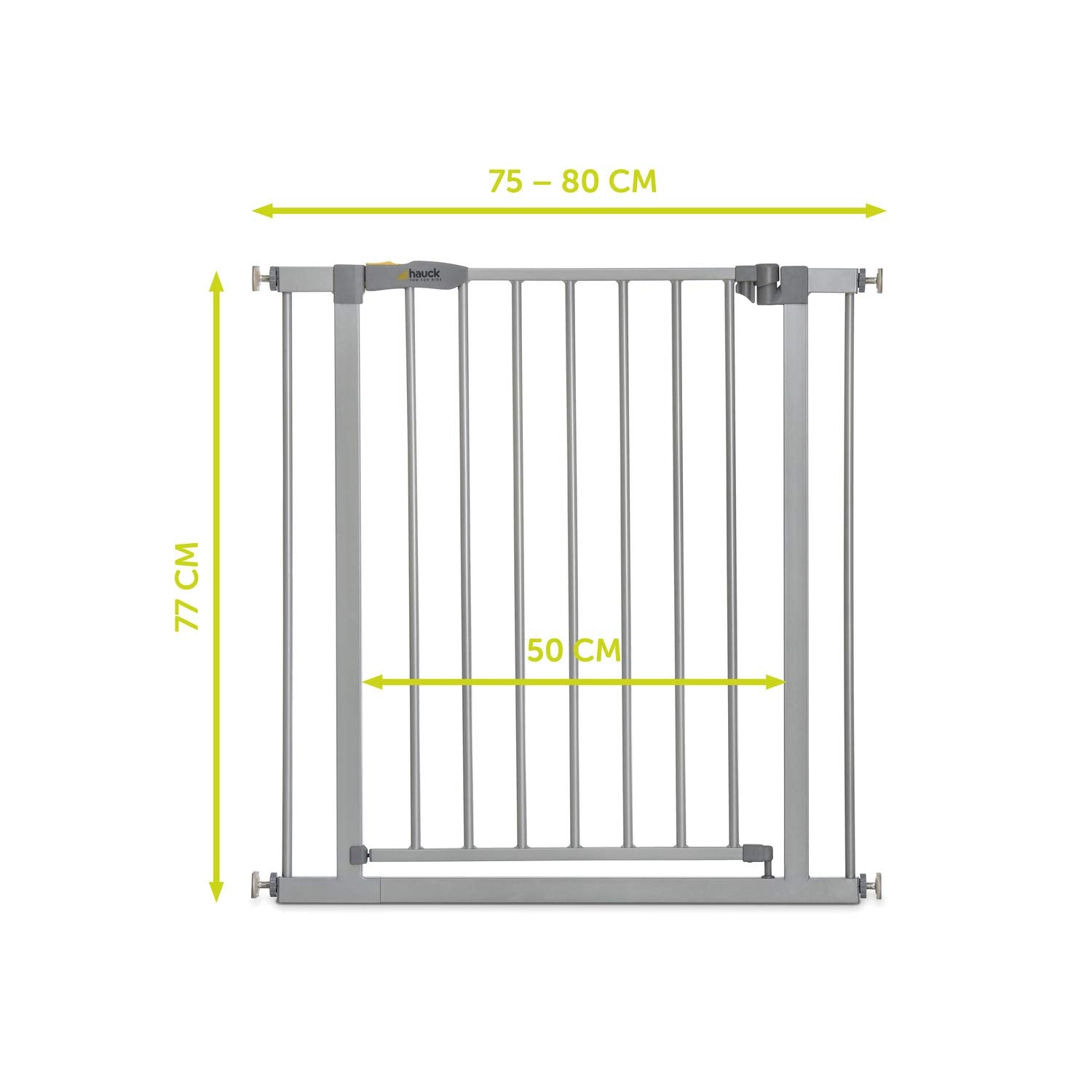 hauck Treppenschutzgitter / Türschutzgitter Stop N Safe 2 (Basisgitter ohne Verlängerung), für Breiten 75 - 80 cm, ohne Bohren, Einhändiges Öffnen, Beidseitig Schwenkbar, Metall (Silver)