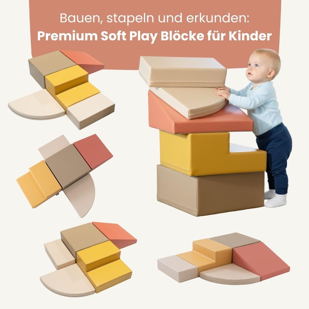 IGLU SOFT PLAY Corner Climber 5 pcs Softbausteine Riesenbausteine Schaumstoffbausteine Großbausteine (Pastel Autumn)