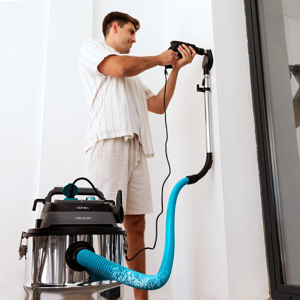 Cecotec Staubsauger für Feste Stoffe und Flüssigkeiten 30L Conga Rockstar Wet & Dry Steel Pro Tool. 1600W, erhöhte Haltbarkeit und Widerstandsfähigkeit, enthält Steckdose für Werkzeuge, Zubehörkit