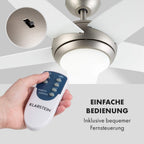 Klarstein Bolero - 2-in-1-Deckenventilator 134cm durchmessender Ventilator, Leuchte 55W Leistung, Holzflügel, Fernbedienung, 50 dB, 3 Drehgeschwindigkeiten: schnell, mittel, langsam, weiß