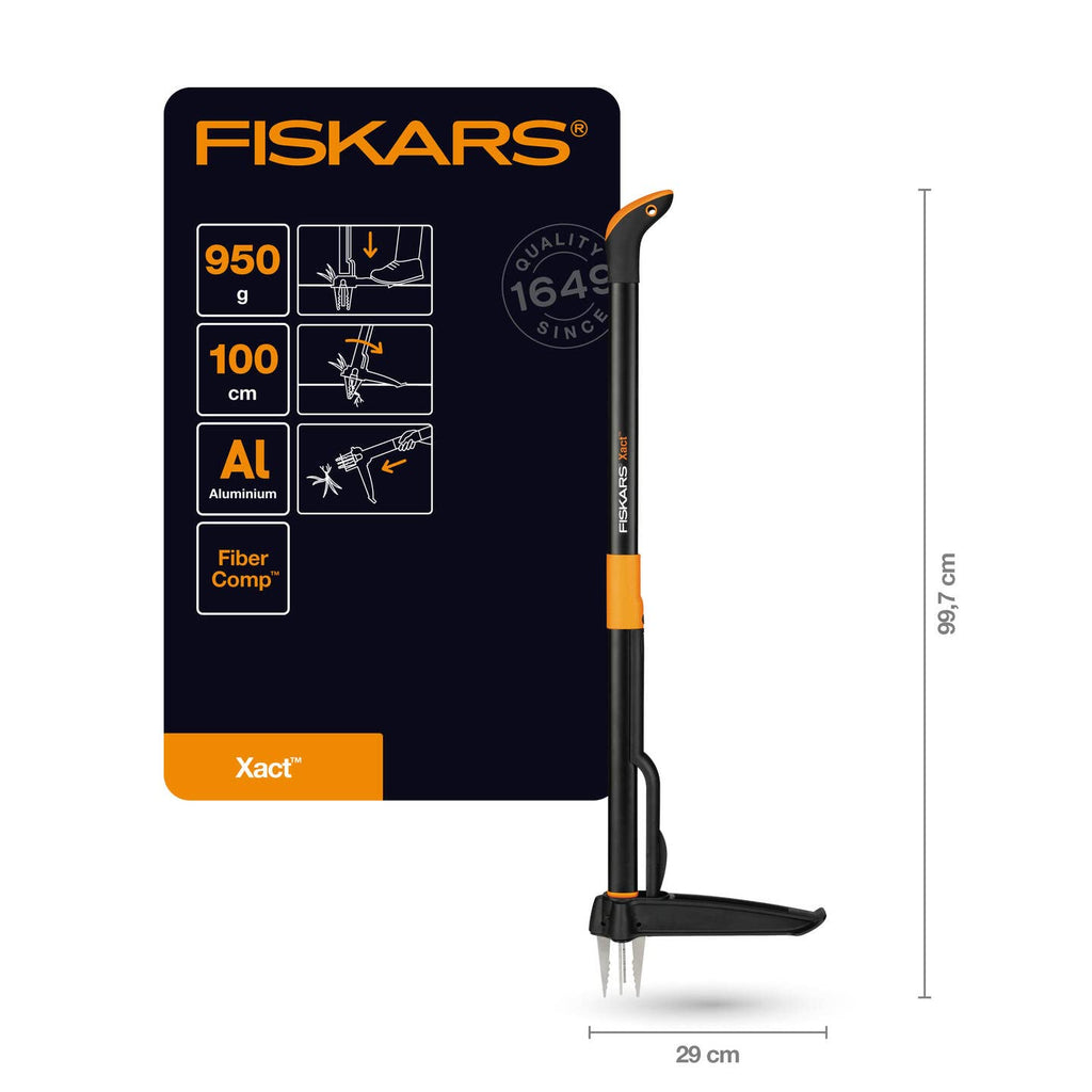 Fiskars Gartenwerkzeuge-Set, 3-teilig, Xact Unkrautstecher, Rostfreier Stahl/Kunststoff, Solid-Kombihacke und -Blumenkelle, Glasfaserverstärkter Kunststoff, Schwarz/Orange, 1077307
