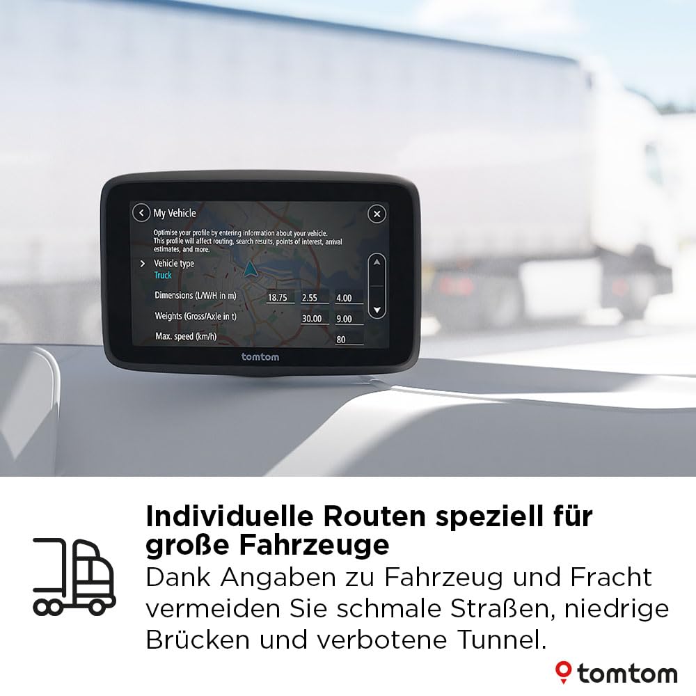 TomTom LKW-Navi GO Professional 2. Generation (6" großer kapazitiver Touchscreen mit Karten von Europa und Echtzeit-Verkehrsinformationen, speziell für LKW, Transporter, Busse und große Fahrzeuge)
