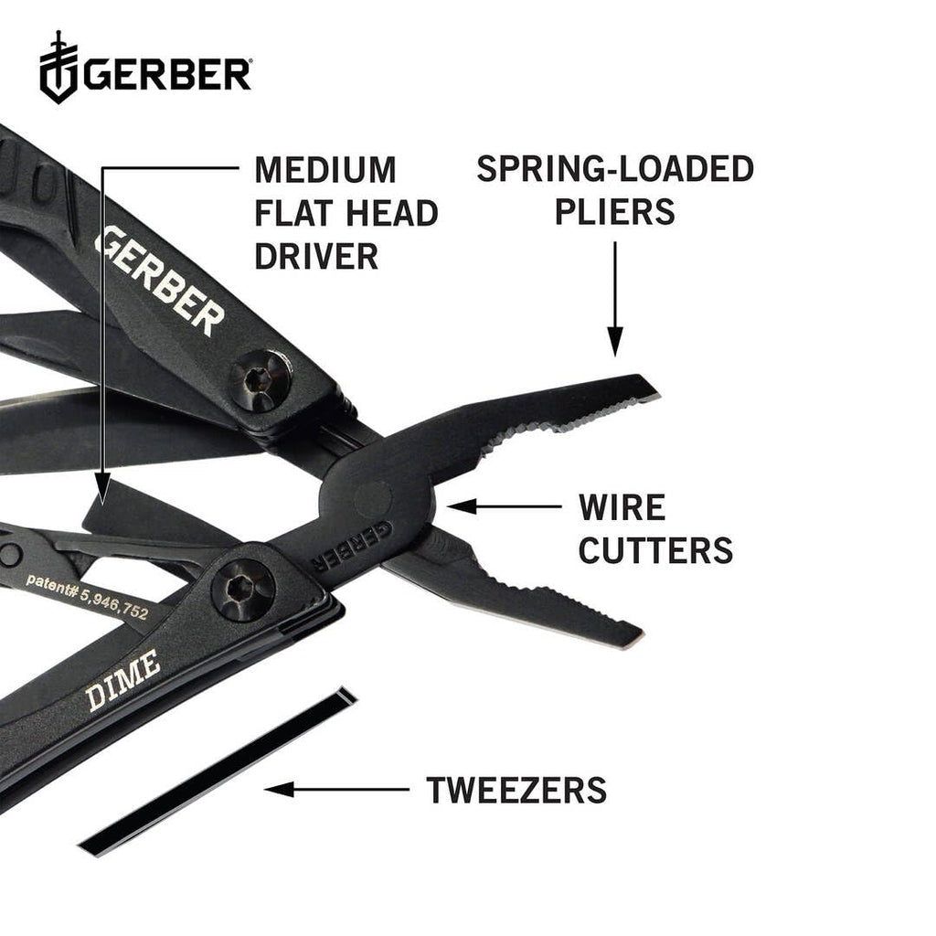 Gerber Multifunktionswerkzeug mit 12 Funktionen, Dime Pocket Multi-tool, Schwarz, 1014030