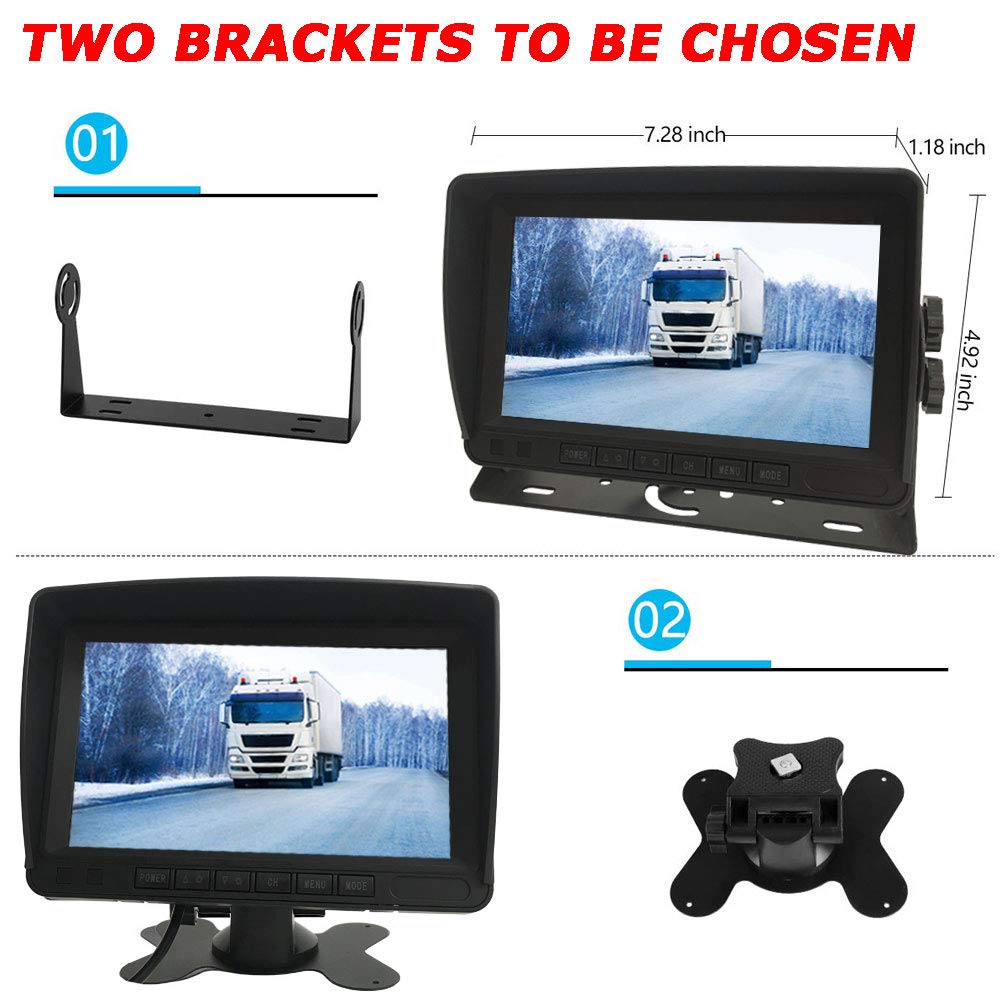 4Pin 17,8cm (7 Zoll) TFT LCD HD Farbmonitor mit Sonnenschutz-Halterung, wasserdicht 18LED Nachtsicht Rückfahrkamera mit 10m Kabel für Wohnmobil/Bus/Anhänger/LKW