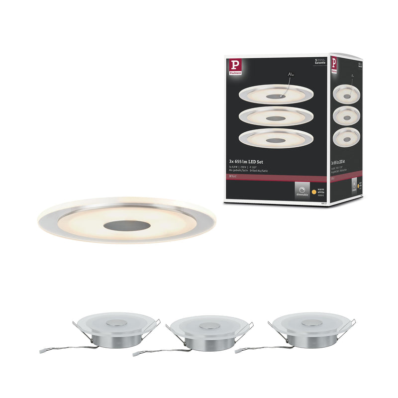 Paulmann Premium EBL Set Whirl rund dimmbar LED 3x6,7W 18VA 350mA 150mm Alu g./Satin Alu/Acryl