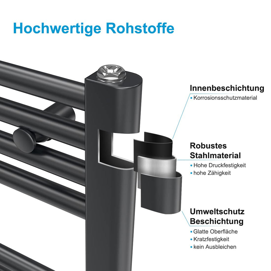 Heilmetz Badheizkörper Elektrisch 100x60cm Handtuchwärmer mit Digitalem Thermostat mit Timer-Funktion Gerade Handtuchtrockner Anthrazit 500W
