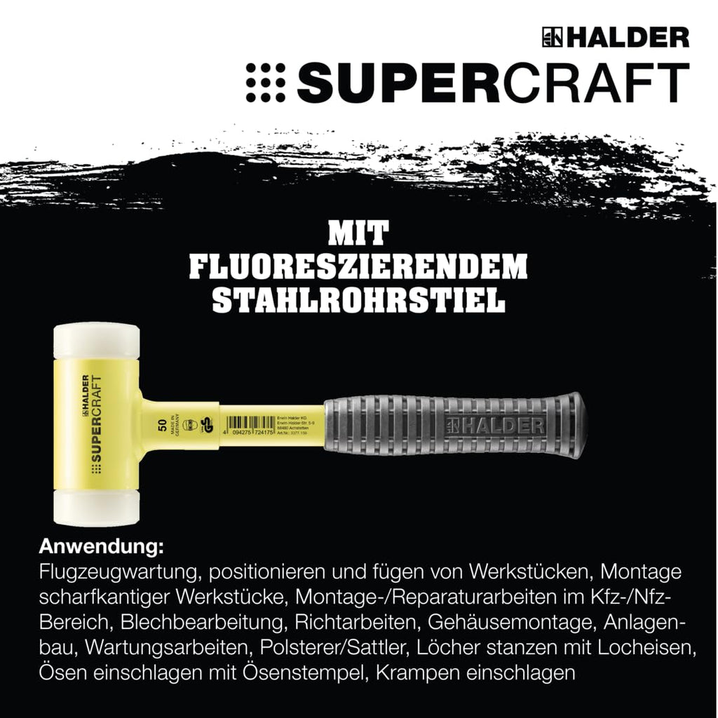 SUPERCRAFT-Schonhammer, mit bruchsicherem Stahlrohrstiel, gelb-fluoreszierend beschichtet und ergonomisch geformtem, rutschsicherem Griff | D=60 mm | 3377.160