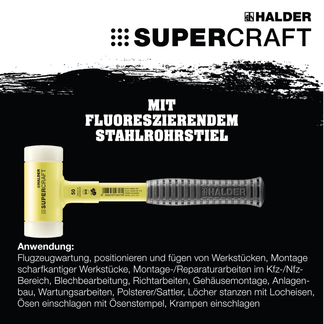 SUPERCRAFT-Schonhammer, mit bruchsicherem Stahlrohrstiel, gelb-fluoreszierend beschichtet und ergonomisch geformtem, rutschsicherem Griff | D=60 mm | 3377.160