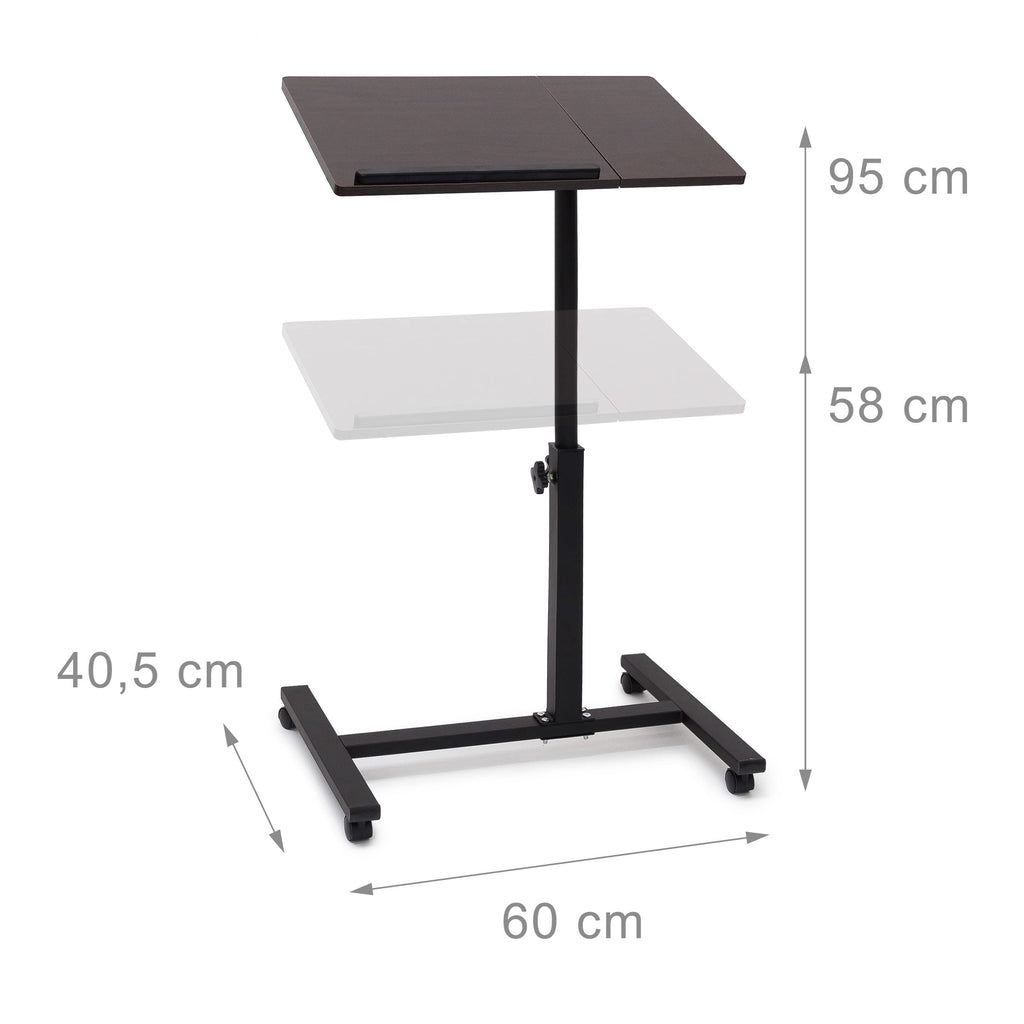 Relaxdays Laptoptisch höhenverstellbar, Laptopständer Holz, mit Rollen, drehbar, HxBxT: 95 x 60 x 40,5 cm, schwarz